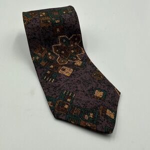 Christian Dior Monsieur Silk Tie Geometric Pattern Purple Brown Green